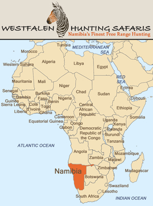 Map of Africa showing the location of Namibia